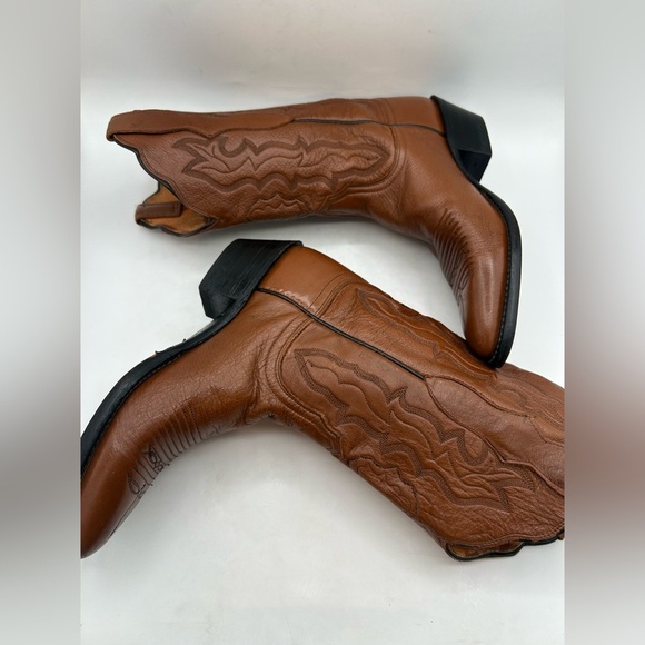 Lucchese 2000 Women’s Cowgirl Western Boots Brown Camel Leather Size 7 Scalloped - Picture 7 of 17